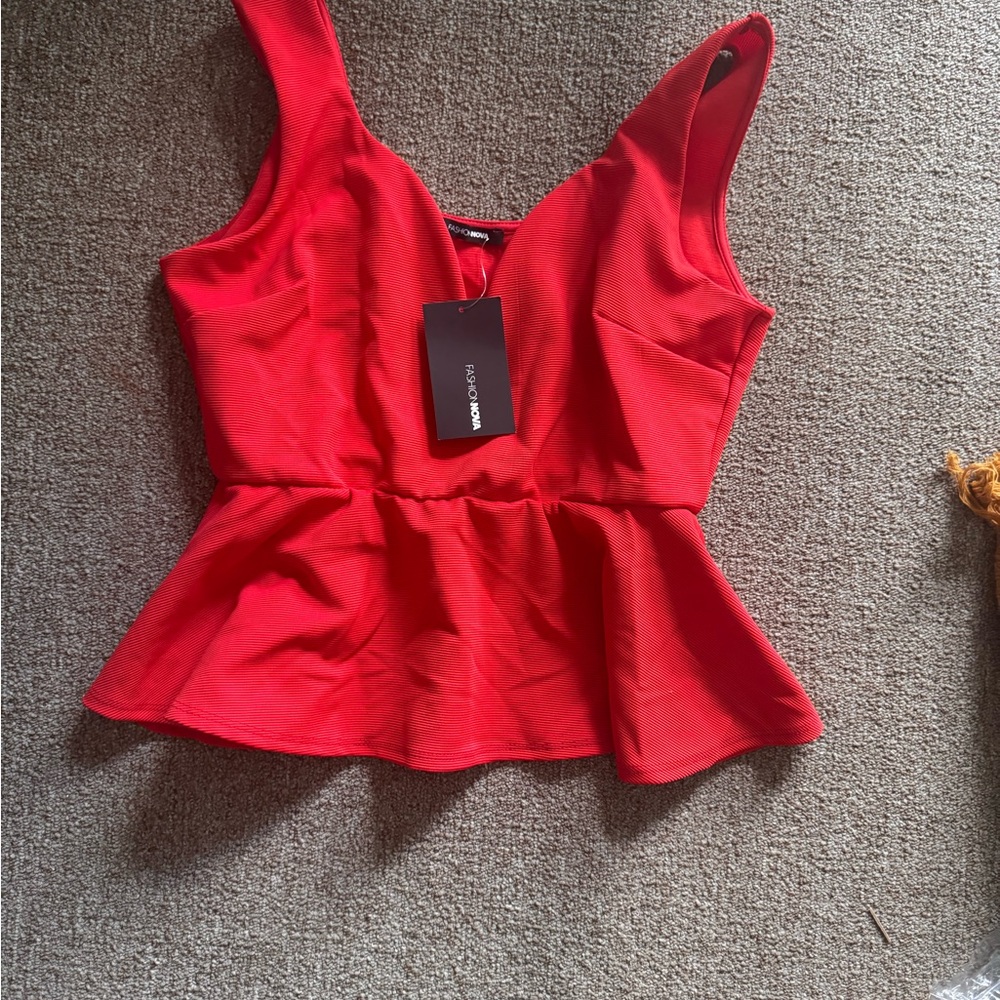 Fashion Nova Vibrant Red Peplum Tank Top Size L